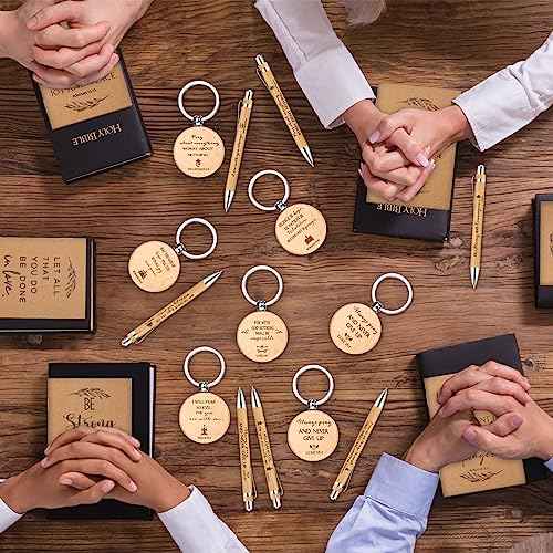 Seajan 40 Sets Christian Gifts Bulk, Bible Verse Notebooks, Christmas Pens with Wooden Keychains, Appreciation Gifts, for Halloween Medical Assistant Pastor Church Employee Coworker