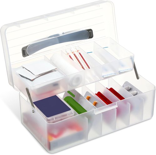 Honeydak Clear Plastic Bandages Organizer - Large 2-Tier First Aid Box for Home, Office & Travel