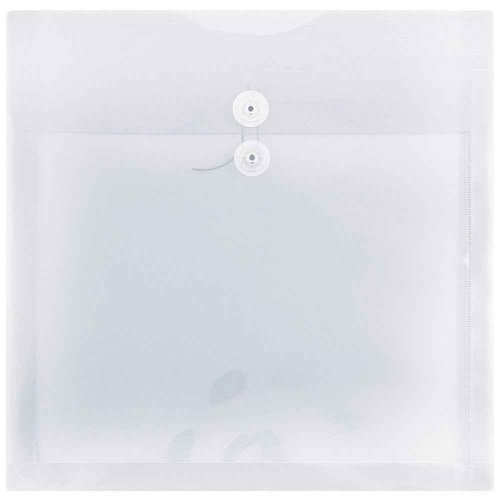 JAM PAPER Plastic Envelopes with Button & String Tie Closure - Large Square - 13 x 13 - Clear - 12/Pack