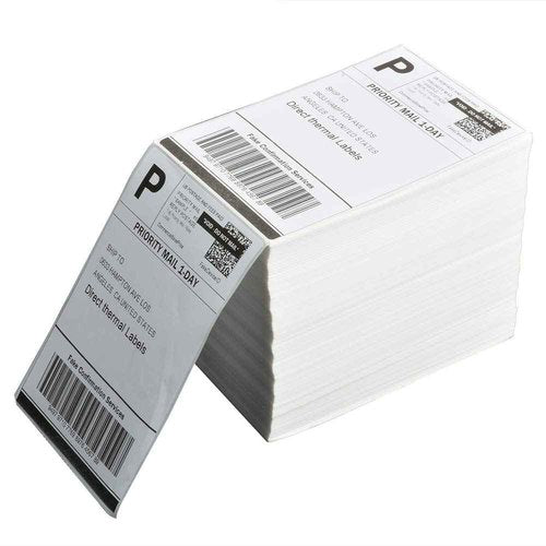 4 Stacks Fanfold 4" x 6" Direct Thermal Labels, 1000 Labels Per Stack, White Perforated Shipping Labels, Permanent-Adhesive, Compatible Zebra, Rollo Thermal Label Printer