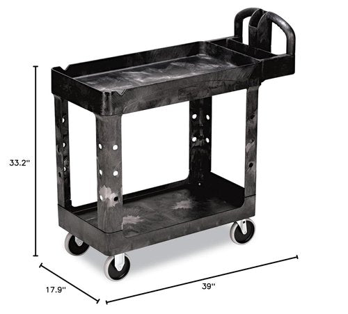 Rubbermaid Commercial Heavy-Duty Utility Cart - Two-Shelf Design | 17.1"W x 38.5"D x 38.9"H | Black