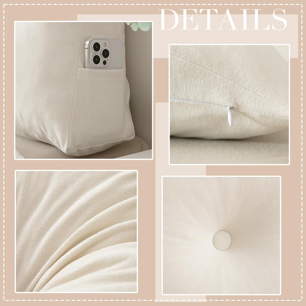 cnsmak Triangular Wedge Headboard Pillows Twin XL Dorm Headboard Long Backrest Positioning Support Reading Bolster Pillow Side Pockets Wedge Pillow College Dorm Room Essentials Bed Bedroom Decor White