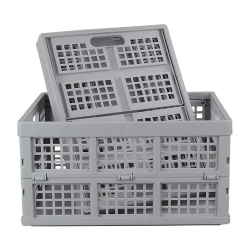 Hespapa 35 Quart Folding Crates, Plastic Collapsible Storage Container Milk Crate Baskets(Grey, 2 Pack)
