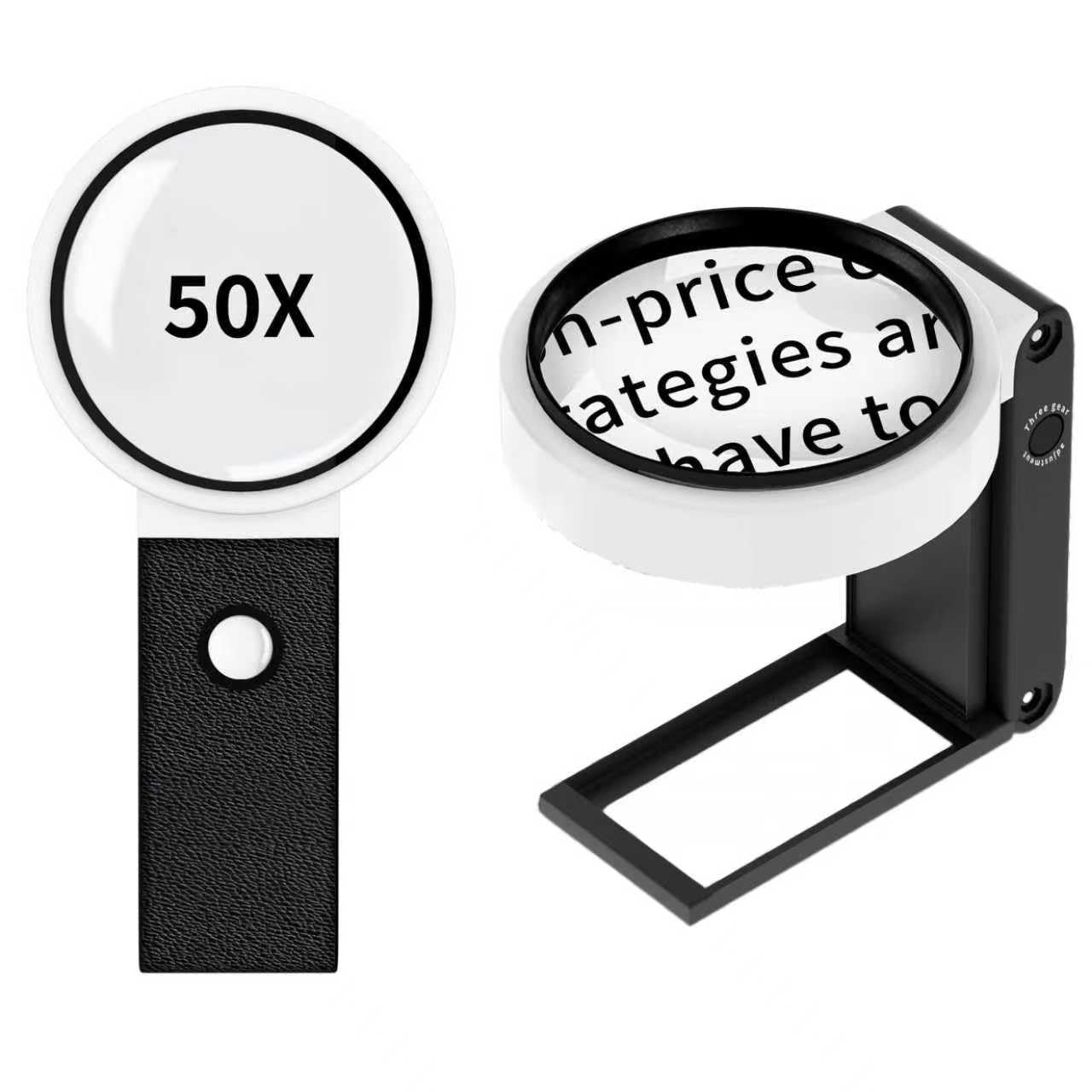50X Magnifying Glass with Light and Stand, Foldable Handheld Magnifying Glass 18 LED Illuminated Lighted Magnifier for Seniors Reading, Close Work, Elderly, Kids, Books, Crafts, Coins, Jewelry
