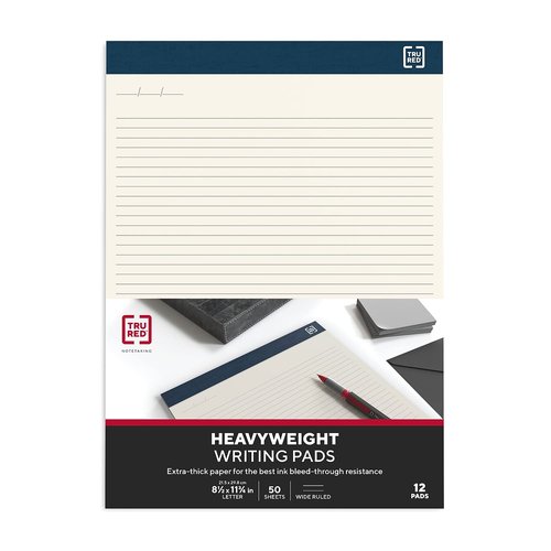 TRU RED Staples Notepads, 8.5-inch x 11.75-inch, Narrow Ruled, Ivory, 50 Sheets/Pad, 12 Pads/Pack (TR58195)
