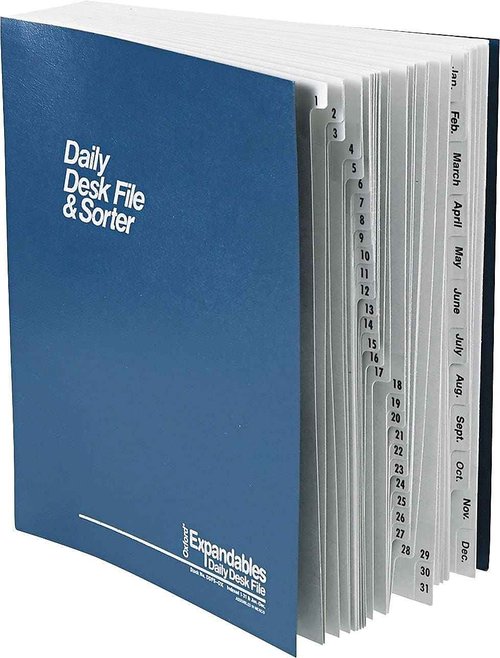 Pendaflex DDF5OX Expanding Desk File, 1-31/Jan-Dec, Letter, Acrylic-Coated Pressboard, Dark Blue (DDF5-OX)