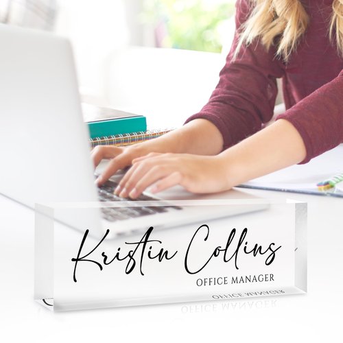 Custom Name Plate for Desk, Personalized Desk Name Plate on Clear Acrylic Glass, Appreciation Gifts for Teacher Employee Boss Coworkers Nurse, Office Desktop Accessories For Women Men (Ink)
