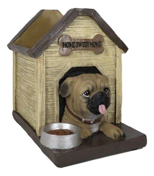 Ebros Gift Adorable Pugsie Puppy Pug Dog Sitting in Doghouse Kennel with Treat Bowl Stationery Pen Pencil Holder Caddy Organizer Figurine Pet Pal Labradors Collectible for Desk Study Office
