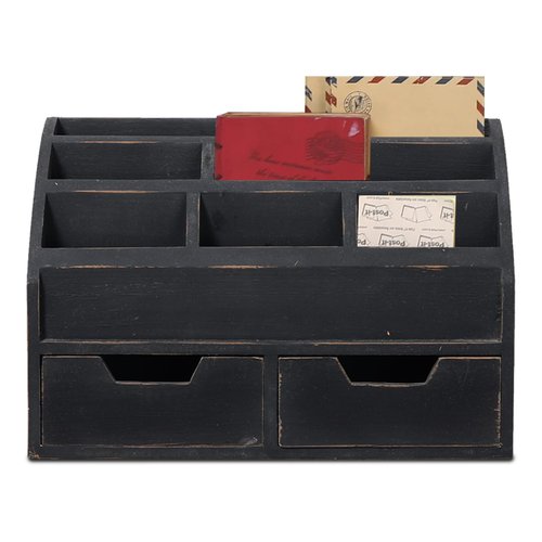 Sintosin Farmhouse Gray Black Countertop Mail Organizer with Drawers, Wall Mount Rustic Mail Sorter, Holder for Desk Table Office Storage