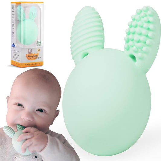 Skiennix Baby Teething Toy - Easter Bunny Rabbit Egg Rattle for Teething Pain Relief - Mint Color