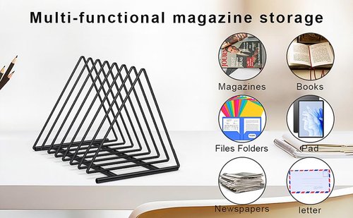 Fun storage 2 Pack Triangle Desk File Organizer, 7 Slots Metal File Sorter Magazine Holder Document Rack,Desktop Bookshelf Organizer for Office Home School,Black