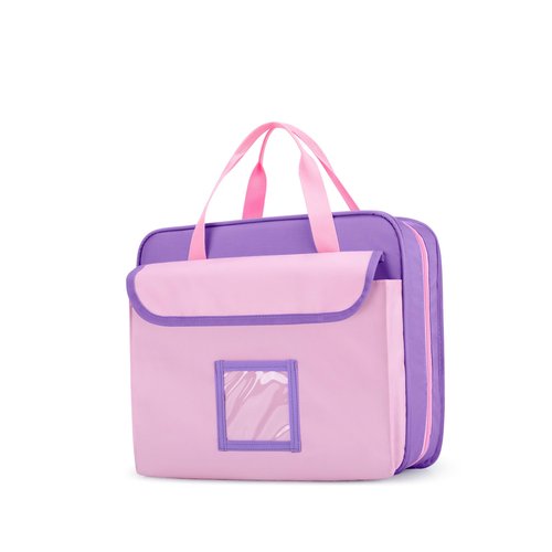 GRAOSO Zipper Document Bag for Boys and Girls, 9 Expandable Folders, Baby Portfolio Organizer Case with Customized Photo and Name Areas, Pink