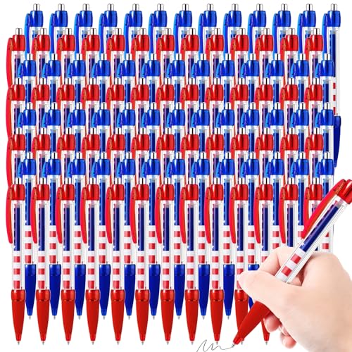 Ctosree 200 Pcs Veterans Day Pens American Flag Themed Gifts Independence Day Gift USA 4th of July Gel Ink Retractable Ballpoint Pens School Office Supplies Patriotic Party Decor Favor