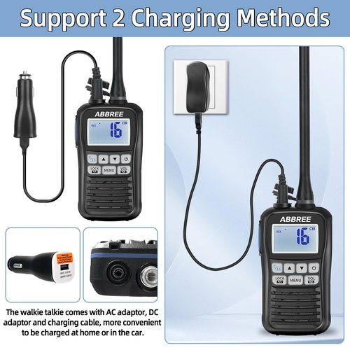 ABBREE Marine Radio VHF Handheld Radio Floating IP67 Waterproof MR-25 Long Range Noise Cancelling Mic Walkie Talkie NOAA Weather,LCD Display Vibration Water Draining Two Way Radio for Boat,2Pack