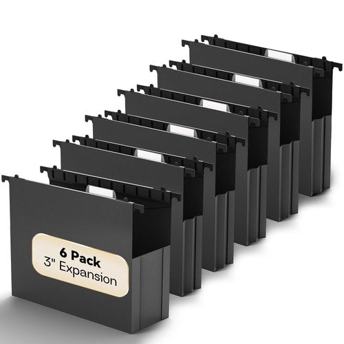NORDUN Plastic Extra Capacity Hanging File Folder Letter Size,6 Pack Heavy Duty 3" Expanding Accordian Pocket,Expandable Large Hanging Folders,Sturdy Hanging Organizer for Bulky Files-Black ﻿