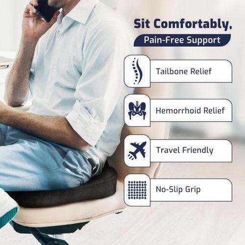 Donut Pillow - Memory Foam Seat Cushion for Tailbone Pain Relief | Black Donut Chair Cushion for Home & Office
