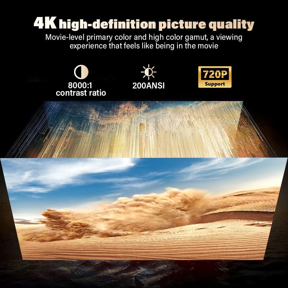 Skiennix Mini LCD Projector - 4K Portable Smart Projector with WiFi & Bluetooth | Auto Vertical Keystone, 180° Rotatable