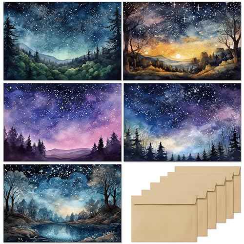 Blank Cards with Envelopes All Occasion,Watercolor Starry Night Sky Design Blank Greeting Cards 4x6,20Pack -Blank Greeting Cards,Note Cards with Matching Peel-and-Seal Rustic Envelopes