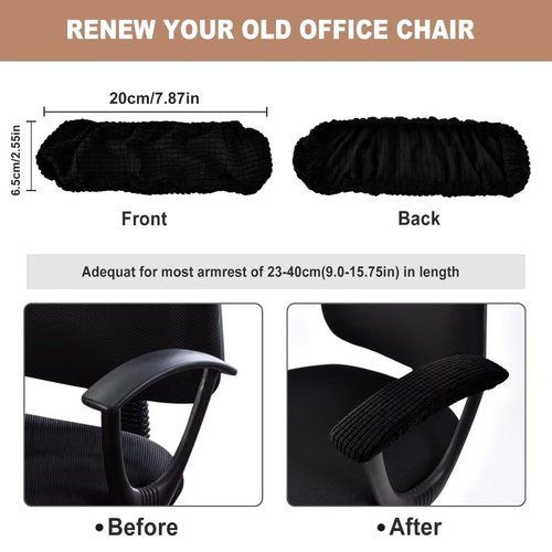 SARAFLORA Office Chair-Arm Cover Stretchable Stain Resistant Spandex Stretch Computer Chair Slipcover for Desk Chairs Arm, Black