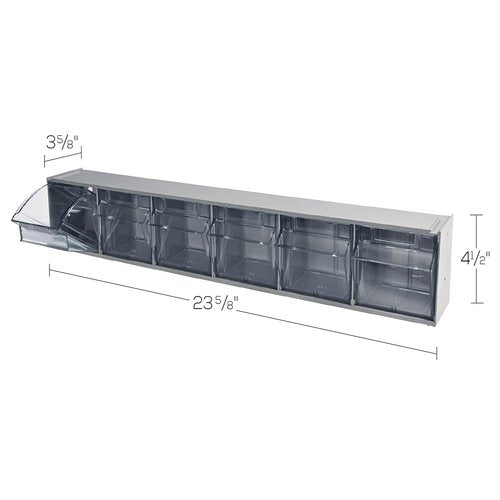 Deflecto Six-bin horizontal tilt bin storage system, 23-5/8w x 3-5/8d x 4-1/2h, Gray (20609B1PK)