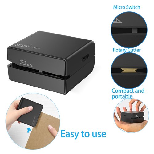 Battery Operated Electric Letter Opener - Portable Efficient Electric Envelope Opener, Mail Opener, Universal Mail Cutter Tool for Office & Home Use,Black