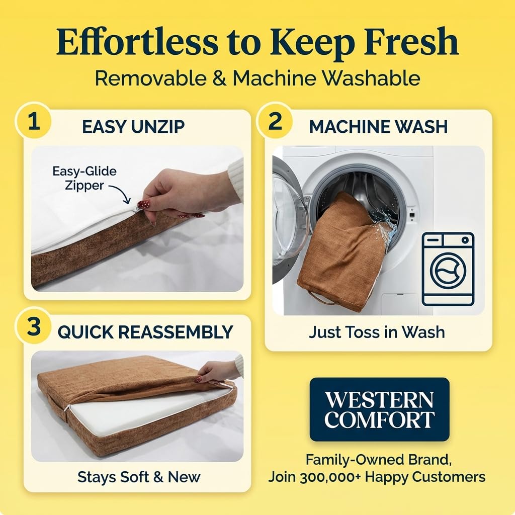 WESTERN COMFORT Recliner Cushion [20x20” Large] Medium Soft Orthopedic Seat Cushion for Recliner Chair – 3” Thick Gel Memory Foam Riser for Sagging Seats & Elderly Lift Assist – Non-Slip