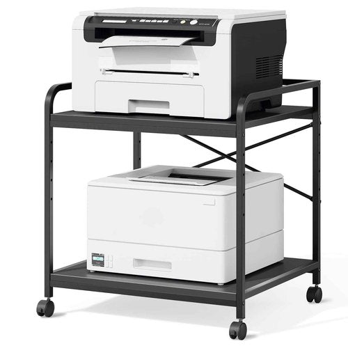 Warmiehomy Under Desk Printer Stand, 20" x 22" x 23" Large Printer Table with Adjustable Storage Shelf, 2 Tier Rolling Printer Cart with Wheels, Use for Home Office 3D/Laser Printers, Black