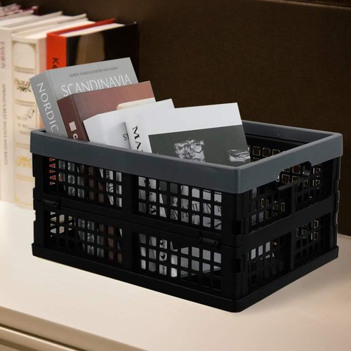 Rinboat 15 L Plastic Collapsible Crates, Stackable Folding Crates, 4 Packs