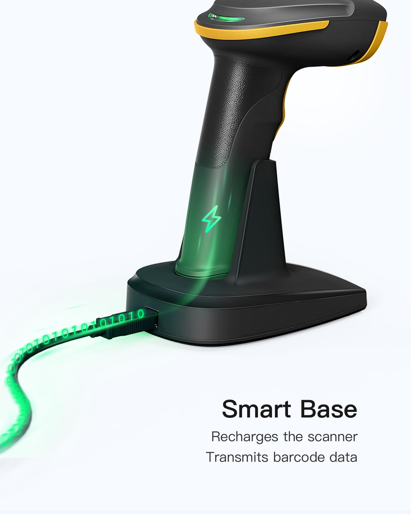 Inateck 2D Barcode Scanner Bluetooth, Barcode Reader with 2.4Ghz Smart Base, Screen Scanning, BCST-54 Black