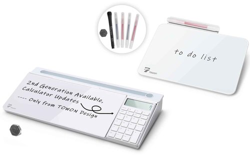 Desktop White Board Glass with Calculator＆ Small Desktop Dry-Erase Pad Glass whiteboard