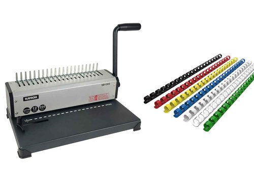 RAYSON SD1202 Binding Machine with Combs Set and 100pcs of 5/16" Multicolor Comb Binding spines - 19 Hole Comb Binder for Punching or Binding