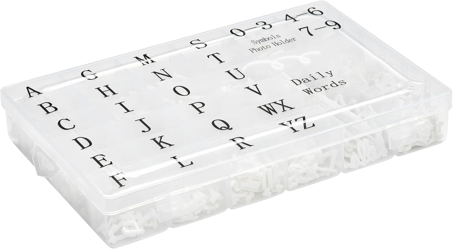 Skiennix Pre-Cut Letters for Felt Letter Board - 736 Pieces with Cursive Characters & Sorting Tray (White)