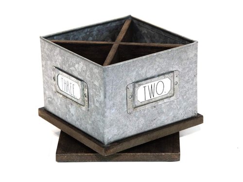 Rae Dunn Rotating Decorative Pencil Cup – Galvanized Steel Desktop Stationary Spinner Holder - 4 Compartment Table Top Organizer for Pens, Office, Home and Art Supplies by Designstyles