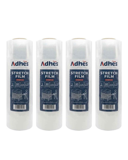 ADHES Heavy Duty Shrink Wrap Roll, 18 Inch x 1500 Feet, 4-Pack Stretch Wrap Stretch Film, 80 Gauge Industrial Strength Plastic Moving Rrap for Pallet Wrap, Furniture Wrapping Moving & Protection