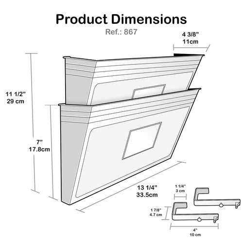 Acrimet Wall Mount Pocket File Organizer Holder Modular Letter Size A4 Plastic (Hangers Included) (White Color) (2 Pack)