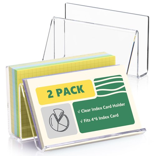 2 Pack Index Card Display Stand 4x6 Index Card Storage Box Flash Card Holder Acrylic Postcard Display Rack Notecard Organizer Business Card Stand for Desk Home Office(Transparent No Card)