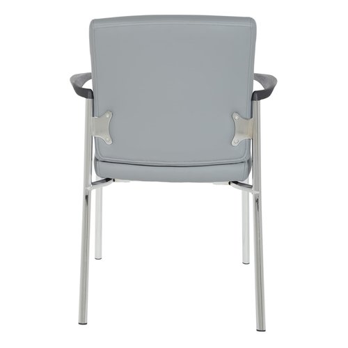 Office Star FL Series Faux Leather Padded Guest Chair with Built-in Lumbar Support, Charcoal Grey with Chrome Frame