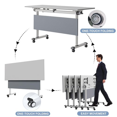 HDXZTQ 10PCS Conference Table, Folding Conference Room Tables with Flip-Top Design, Space Saving Mobile Seminars Dynamic Meetings Training Tables for Offices,Classrooms (10pack 47.2in)