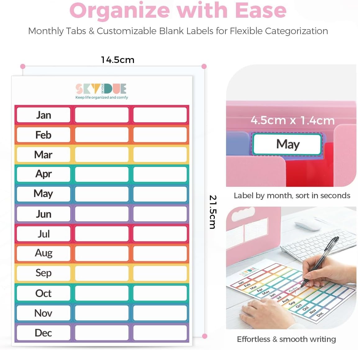 SKYDUE Accordion File Organizer - Expanding 13-Pocket Folder for Documents | Portable A4 Size Pink
