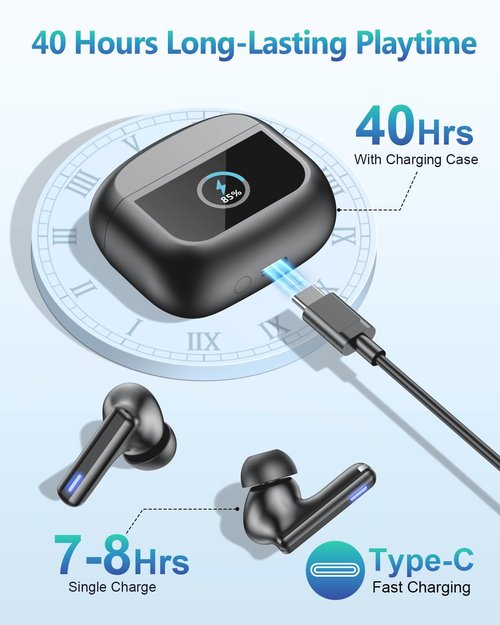 Wireless Earbuds Bluetooth Headphones, Ear Buds with Touch Screen, ANC ENC Noise Cancelling Transparency Mode, 40H Stereo Deep Bass, IPX7 Waterproof, Clear Calls, 5 EQ for iOS Android (Darkgray)