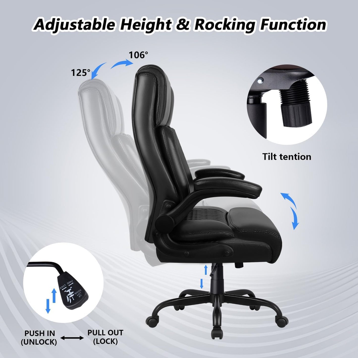 Big and Tall Office Chair - 400LBS Heavy Duty Ergonomic Executive Desk Chair with Lumbar Support | Black PU Leather