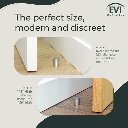 EVI Herrajes | Pack of 2 | Door Stop | Threaded Base | Natural Silicone Rubber | Stainless Steel | Includes Screw + Mounting Plug | Mod. I-181