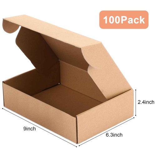 Qilery 100 Pcs Shipping Boxes Cardboard Gift Corrugated Cardboard Brown Boxes Mailer Packaging for Mailing Small Business Present (9.06 x 6.3 x 2.36 Inches)