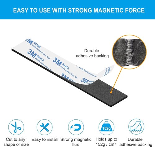 Magnetic Strips Tape by [Brand Name] - Heavy Duty Adhesive Backing with 10 Metal Stickers for Strong Wall Holders