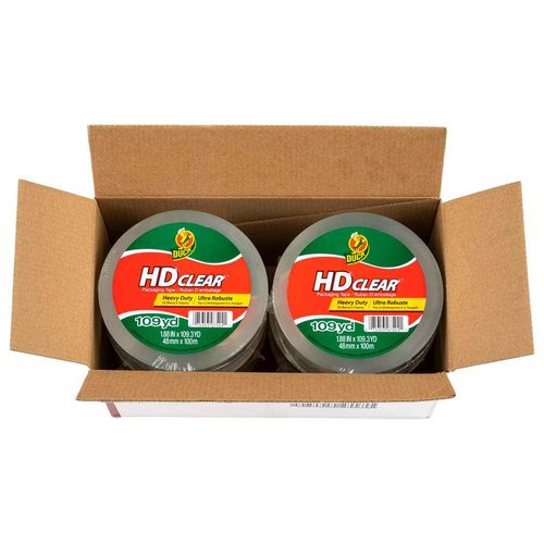Duck HD Clear Extra Long Packing Tape - 6 Rolls of Strong Heavy Duty Packing Tape Refills for Shipping and Moving, Boxes and Packaging – 1.88 In. x 109 Yards - 3" Core - Clear (287975)