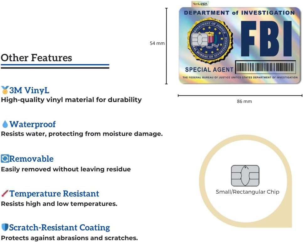 (2 Units) Holographic Credit Card Skin – 3M Material Debit Card Sticker, Waterproof, Durable & Easy to Apply, Multi-Design Personalised Cover (FBI Funny ID)