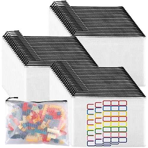 60pcs Large Mesh Zipper Pouch File Bags Reusable Zippered Pouches for Organizing Classroom, Board Game Storage, Puzzle Bags Black