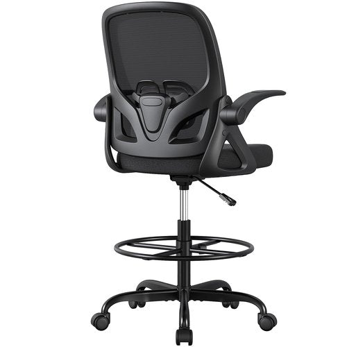ORRSAKER Tall Drafting Chair with Lumbar Support and Footrest Ring, Supportive Tall Extended Height Ergonomic Desk Chair for Home Work, Breathable Mesh Office Chair with Flip up Arms(Black)