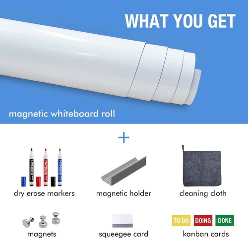 HOMiDEK Adhesive Backing Magnetic Whiteboard Contact Paper - 48" x 72" Peel and Stick Dry Erase Board Sticker - Magnetic Wall Decal Wallpaper for Any Smooth Surface, Office, Home, Classroom, Playroom