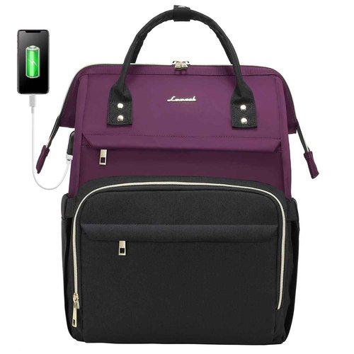 LOVEVOOK Laptop Backpack for Women Fashion Business Computer Backpacks Travel Bags Purse Doctor Nurse Work Backpack with USB Port, Fits 15.6-Inch Laptop Dark Purple-Black